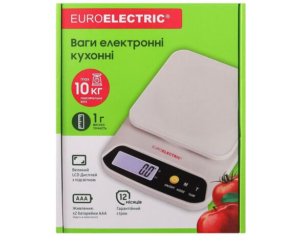 Ваги кухонні електричні EUROELECTRIC білі, максимальна вага 10 кг, 2xAAA Аврора картинка 5 купити