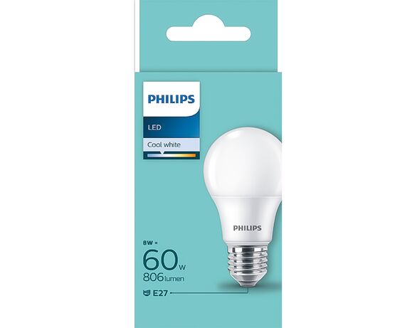 Лампа LED Philips А60 8Вт=60Вт Е27 4000 К Cool White 220 В Аврора картинка 2 ціна