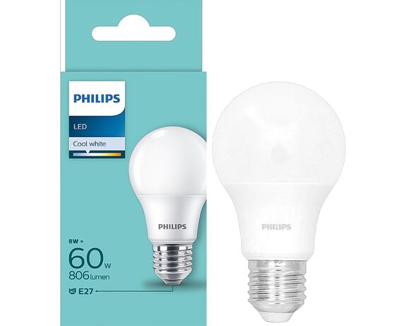Лампа LED Philips А60 8Вт=60Вт Е27 4000 К Cool White 220 В Аврора фото