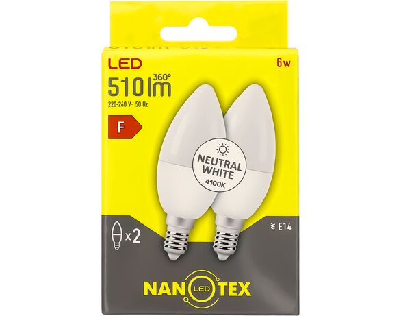 Набір ламп LED NANOTEX C37 6 Вт E14 4100 K 220 В 2 шт/уп Аврора вартість