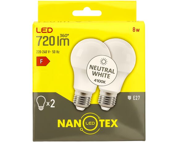 Набір ламп LED NANOTEX A60 8 Вт E27 4100 K 220 В 2 шт/уп Аврора каталог