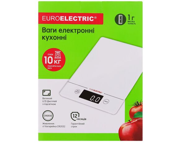 Ваги кухонні електричні EUROELECTRIC білі, максимальна вага 10 кг, CR2032 Аврора картинка 4 з доставкою
