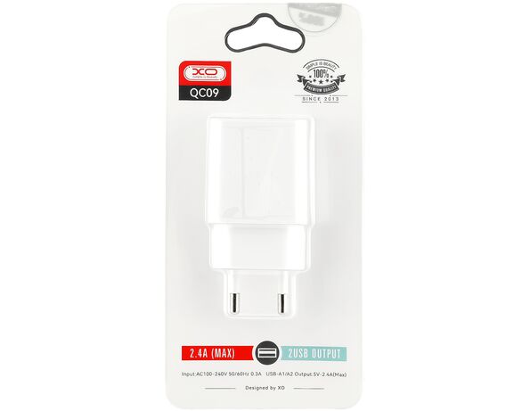 Адаптер зарядний мережевий XO QC09 2USB-А білий Аврора картинка 4 купити