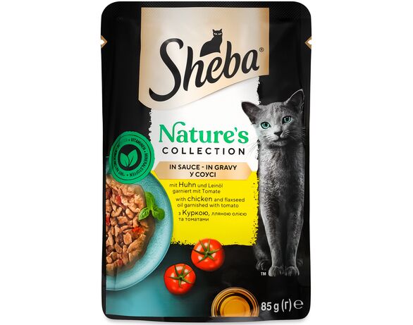 Корм для котів SHEBA з куркою, лляною олією, в томатному в соусі, пауч 85 г Аврора фото