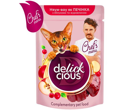 Корм для котів DELICKCIOUS зі смаком печінки, з яблуком, журавлиною пауч 85 г Аврора з доставкою