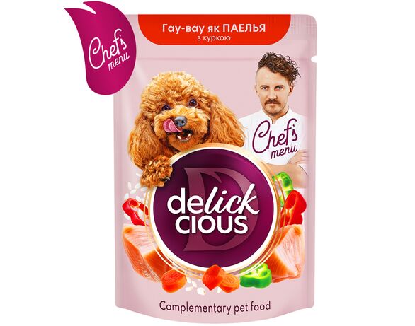 Корм для собак DELICKCIOUS смак паелья, з куркою, рисом пауч 85 г Аврора ціна