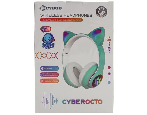 Навушники накладні бездротові з мікрофоном з вушками Cyboo кольорові Аврора картинка 2 каталог