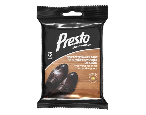 Серветки вологі для чищення взуття та виробів зі шкіри Presto Clean 15 шт/уп в інтернет-магазині Аврора
