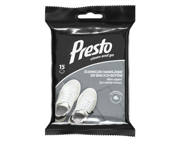 Серветки вологі для чищення білого взуття Presto Clean 15 шт/уп в інтернет-магазині Аврора