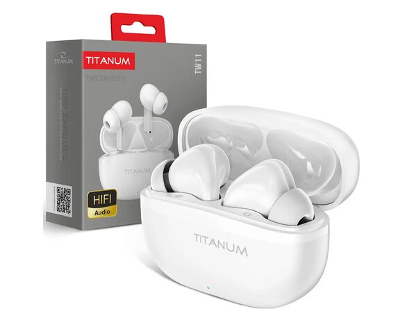 Навушники вакуумні бездротові з гарнітурою TITANUM TW11 TWS білі картинка 6 в інтернет-магазині Аврора