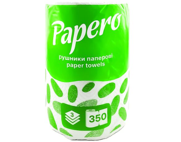 Рушник паперовий Papero Джамбо білий 3шари 350 відривів 1 рулон Аврора вартість