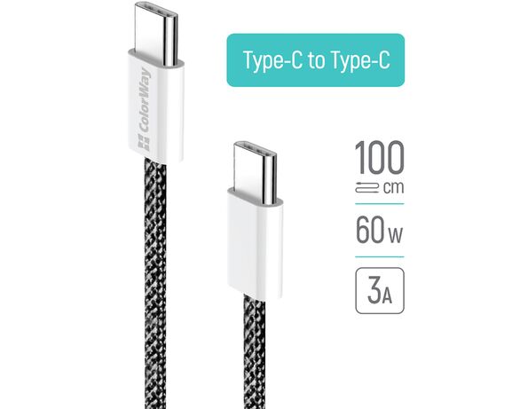 Кабель Type-C-Type-C ColorWay CBPDCC061 чорний 1 м Аврора картинка 3 відгуки