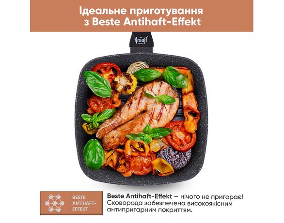 Сковорода-гриль алюмінієва антипригарна Krauff Fry Power 26х26 см Аврора картинка 12 вартість