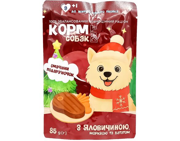 Корм для собак М'ясні шматочки в желе з яловичиною, морквою та бататою, пауч 85 г Аврора дешево