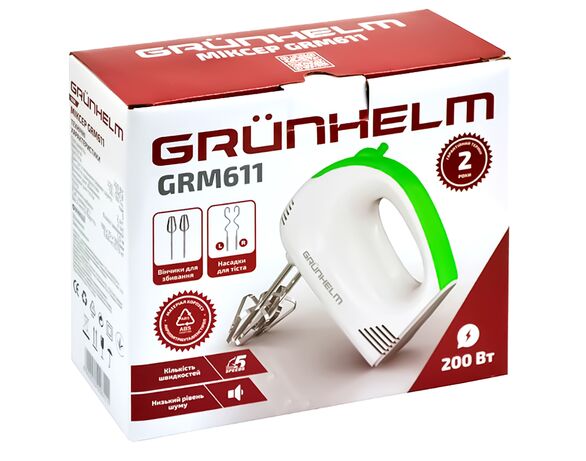 Міксер ручний кухонний GRUNHELM GRM611 біло-зелений 200 Вт Аврора картинка 5 відгуки
