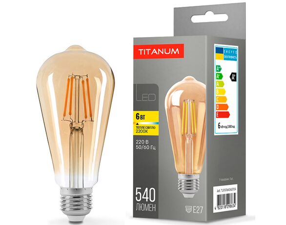 Лампа LED TITANUM Filament ST64 6Вт E27 2200K 220В Аврора купити