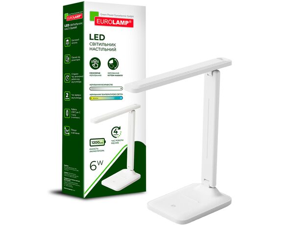 Світильник настільний LED акумуляторний EUROLAMP Type-C 1200 мАh білий 6 Вт в інтернет-магазині Аврора