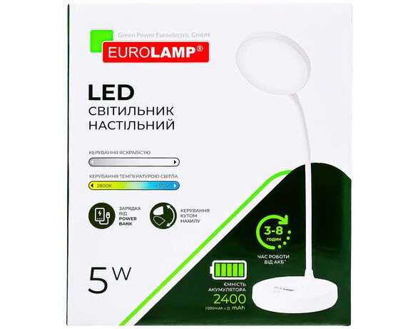 Світильник настільний LED акумуляторний EUROLAMP Type-C 2400 мАh білий 5 Вт картинка 3 в інтернет-магазині Аврора