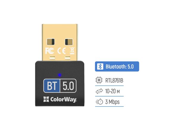 Адаптер мережі Bluetooth USB ColorWay BT 5.0 чорний Аврора картинка 4 фото