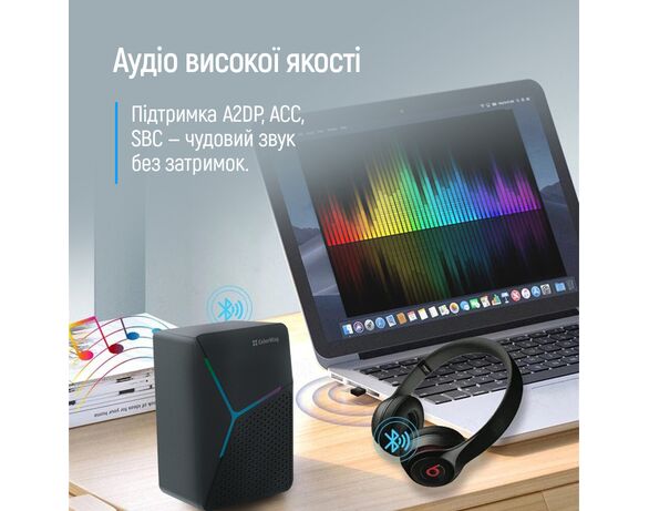 Адаптер мережі Bluetooth USB ColorWay BT 5.0 чорний Аврора картинка 7 фото