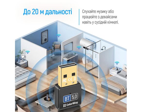 Адаптер мережі Bluetooth USB ColorWay BT 5.0 чорний Аврора картинка 8 вартість