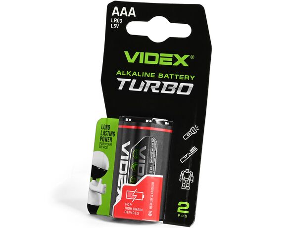Набір батарейок алкалайн Videx Turbo LR03 AAА 2 шт/блістері в інтернет-магазині Аврора