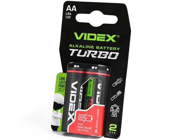 Набір батарейок алкалайн Videx Turbo LR6 AА 2 шт/блістері Аврора з доставкою