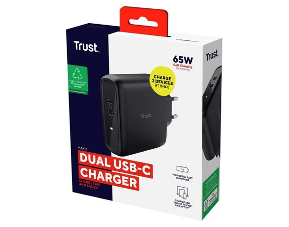 Адаптер зарядний мережевий Trust Maxo PD 2USB-C чорний картинка 7 в інтернет-магазині Аврора