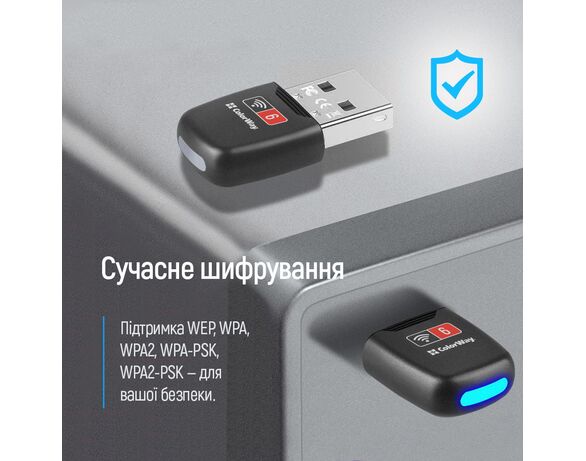 Адаптер мережі WiFi USB СolorWay CW-AD-W1 чорний Аврора картинка 8 ціна