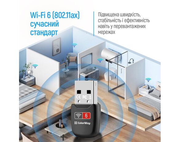 Адаптер мережі WiFi USB СolorWay CW-AD-W1 чорний Аврора картинка 9 недорого