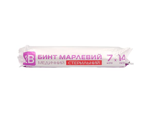 Бинт марлевий медичний стерильний 2B 7 м х 14 см Аврора фото