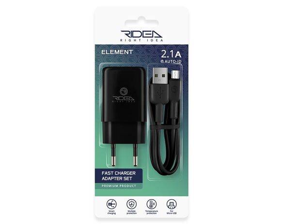 Пристрій зарядний мережевий Ridea RW-11111 MicroUSB 1 м чорний Аврора з доставкою