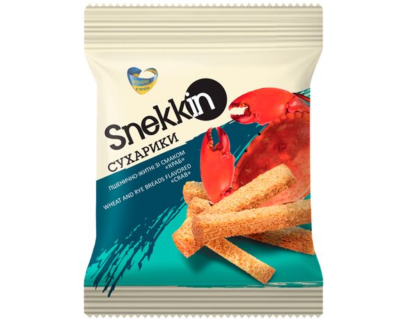 Сухарики пшенично-житні Snekkin зі смаком краба 70 г Аврора недорого