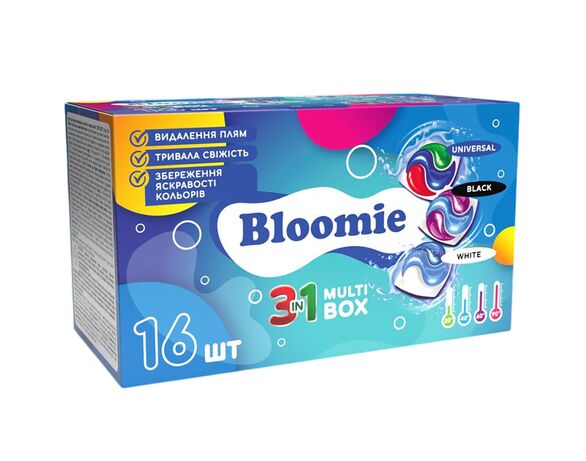 Капсули для прання Bloomie 3в1 MULTI BOX 18 г х 16 шт/уп Аврора дешево