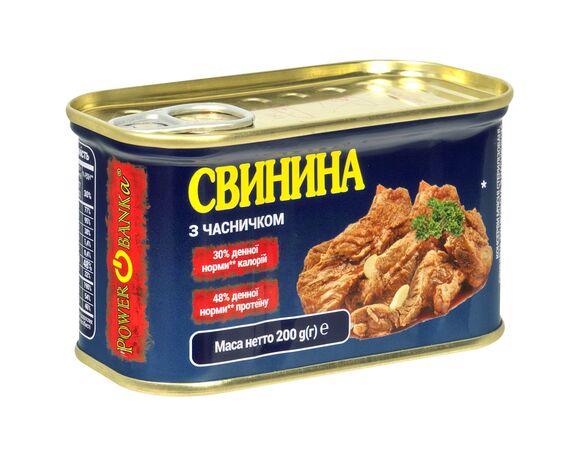 Консерви м'ясні POWER BANKa Свинина з часником ж/б 200 г в Аврорі