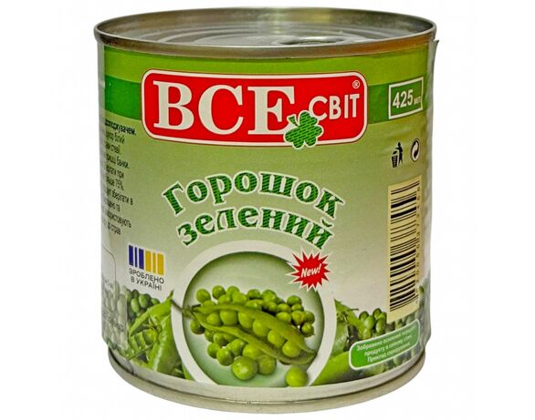 Горошок зелений консервований стерилізований ВСЕсвіт ж/б 425 мл Аврора вартість