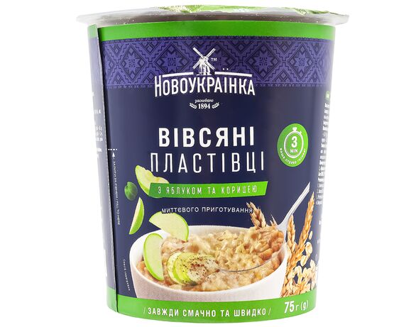 Пластівці вівсяні миттєвого приготування Новоукраїнка з яблуком, корицею 75г Аврора з доставкою