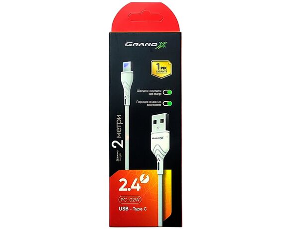 Кабель USB-Type-C Grand-X PC-02W білий 2 м в інтернет-магазині Аврора