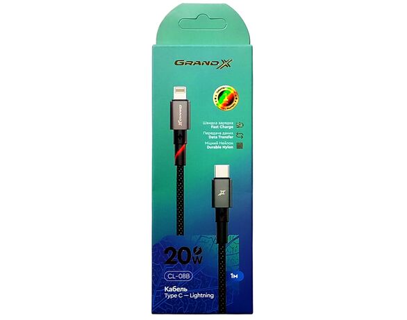 Кабель Type-C-Lightning Grand-X CL-08B чорний 1 м Аврора купити