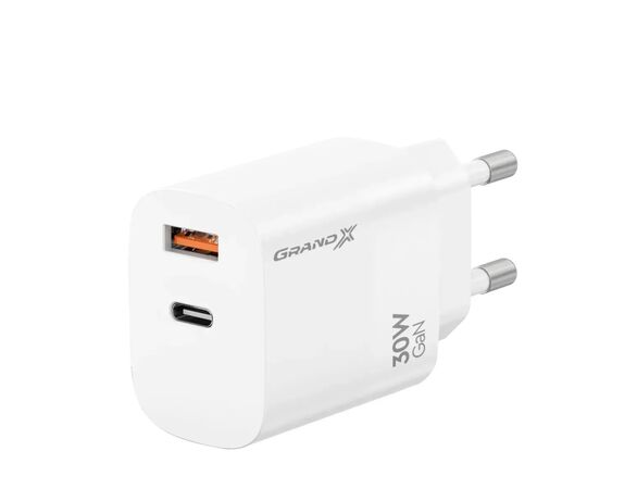Адаптер зарядний мережевий Grand-X CH-360W USB-А+Type-C білий Аврора купити