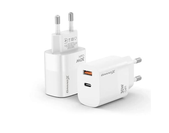 Адаптер зарядний мережевий Grand-X CH-360W USB-А+Type-C білий Аврора картинка 4 з доставкою