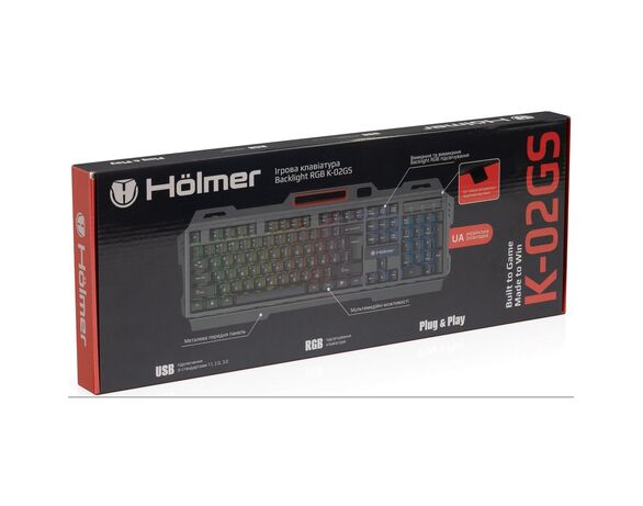 Клавіатура дротова ігрова з підсвіткою Holmer K-02GS чорна картинка 5 в інтернет-магазині Аврора