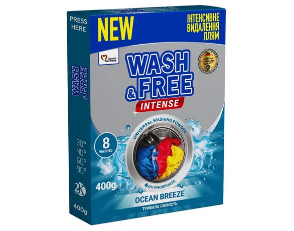 Порошок для прання універсальний WASH&FREE Intense Океанський бриз 400 г Аврора ціна