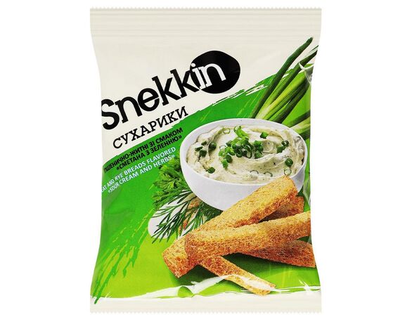 Сухарики пшенично-житні Snekkin зі смаком сметани, зелені 70 г Аврора ціна