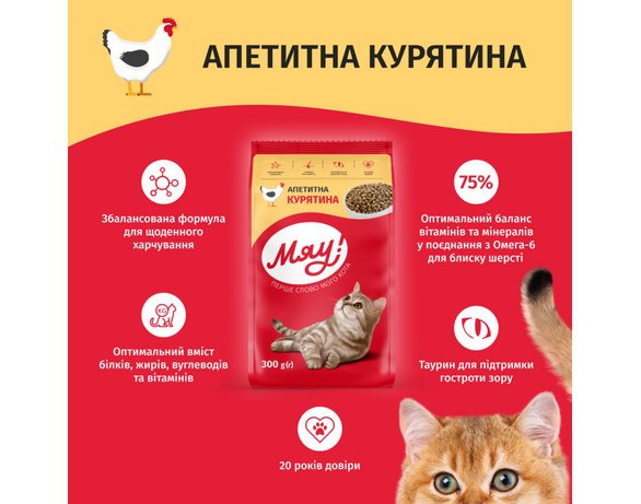 Корм для котів Мяу з куркою 300 г картинка 2 в інтернет-магазині Аврора
