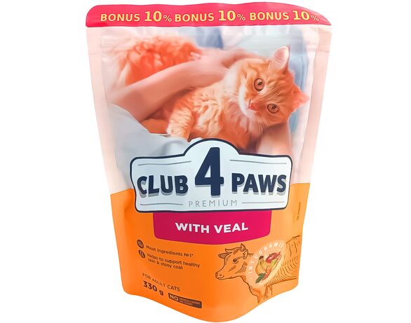 Корм для котів CLUB 4 PAWS Premium Телятина 0,33 кг Аврора фото