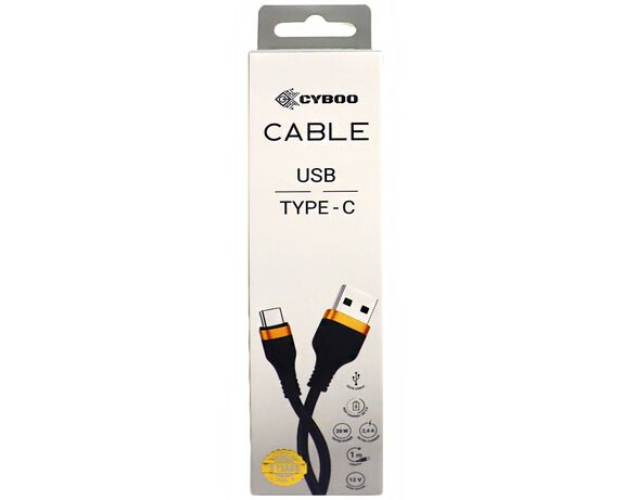Кабель USB-Type-C Cyboo силіконовий, покритий чорний в інтернет-магазині Аврора