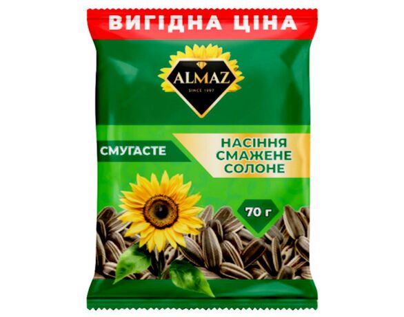 Насіння соняшника смажене ALMAZ Смугасте солоне 70 г Аврора фото