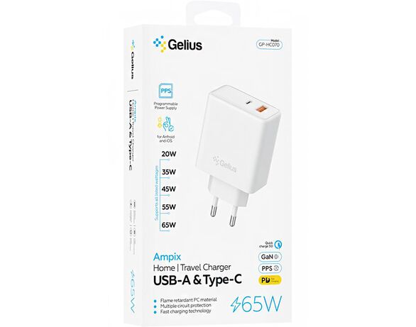 Адаптер зарядний мережевий Gelius Ampix GP-HC070 USB+Type-C білий Аврора відгуки