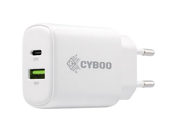 Адаптер для зарядки мережевий Cyboo USB+Type-C 20 Вт Аврора картинка 3 каталог